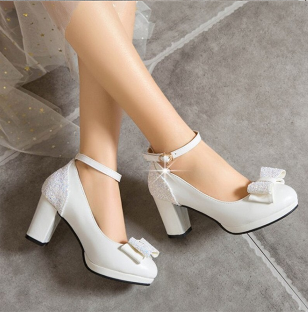 Bling Butterfly-knot Ankle Strap Block