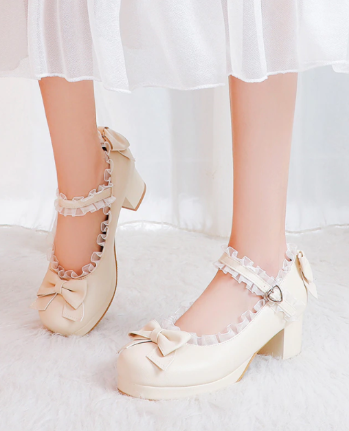 Lace Edge Lolita Shoes Women High Heels