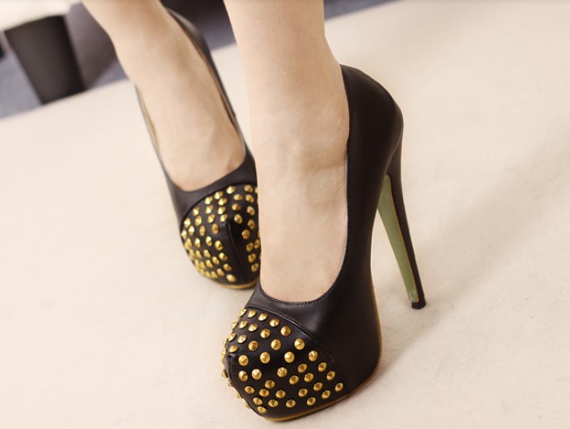 black studded high heels