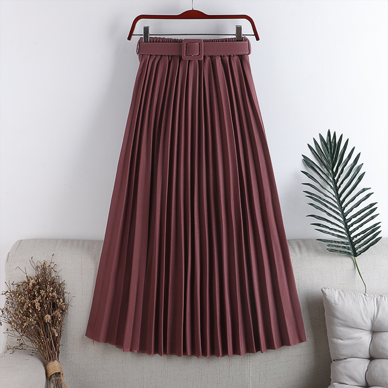 Maxi Solid Pleated Female Long Skirts