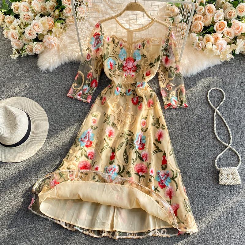 Embroidery Floral Office Dress Women