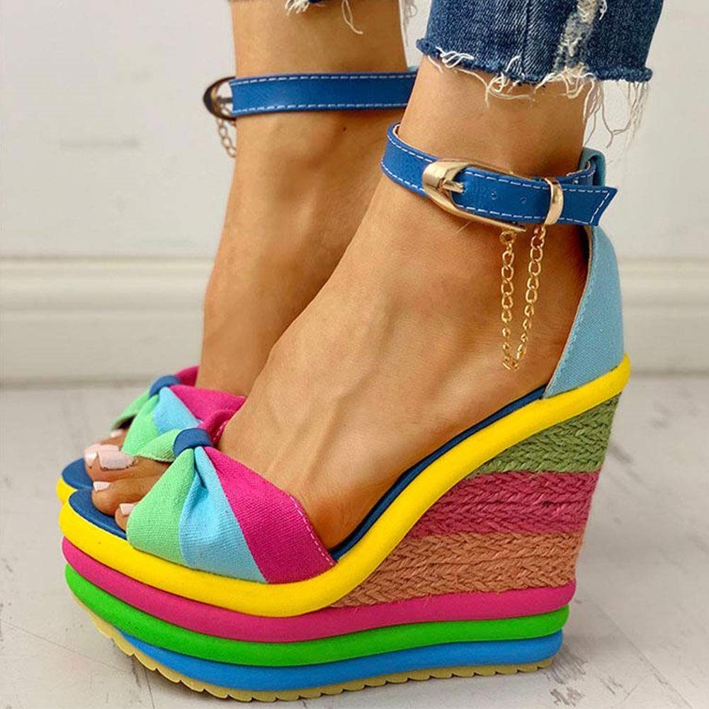 Rainbow Colorful Summer Wedges