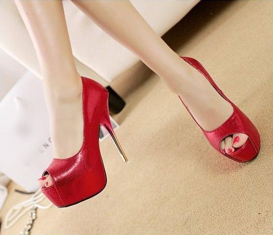 Red Peep Toe High Heels Fashion Pumps on Luulla
