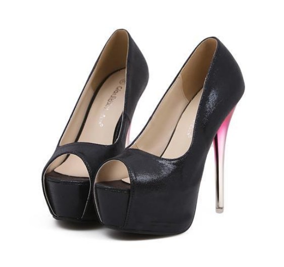 Luxury Black Peep Toe High Heels Shoes