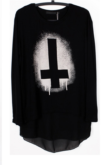 Grunge Cross Design Long Sleeve Cotton Top on Luulla