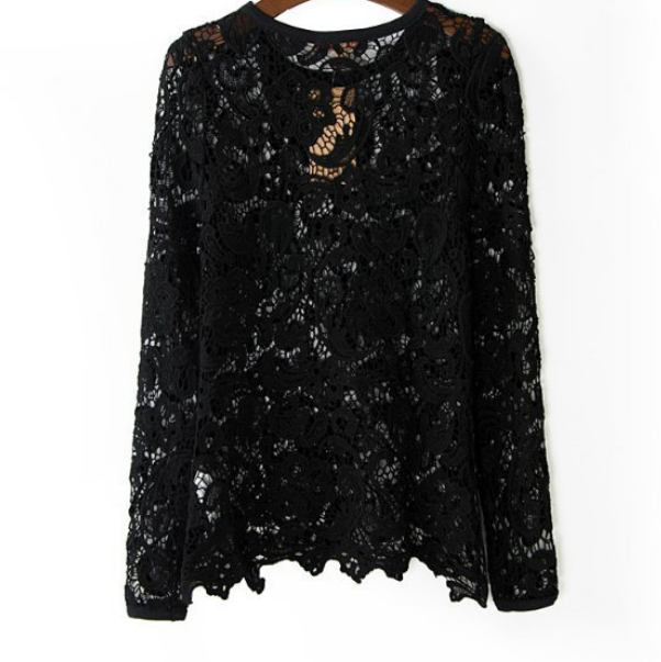 Beautiful Long Sleeve Lace Blouse In Black And White on Luulla