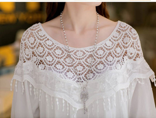 Elegant Lace And Chiffon White Blouse For Spring And Summer On Luulla
