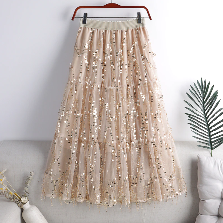 Embroidery Sequined Long Skirt