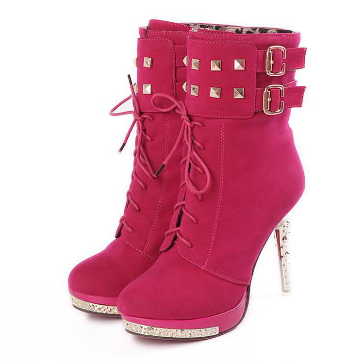 Sexy Lace Up Rivets High Heels Suede Fashion Boots