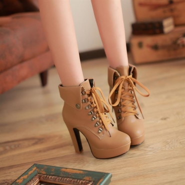 Brown High Heel Lace Up Martens Ankle Boots