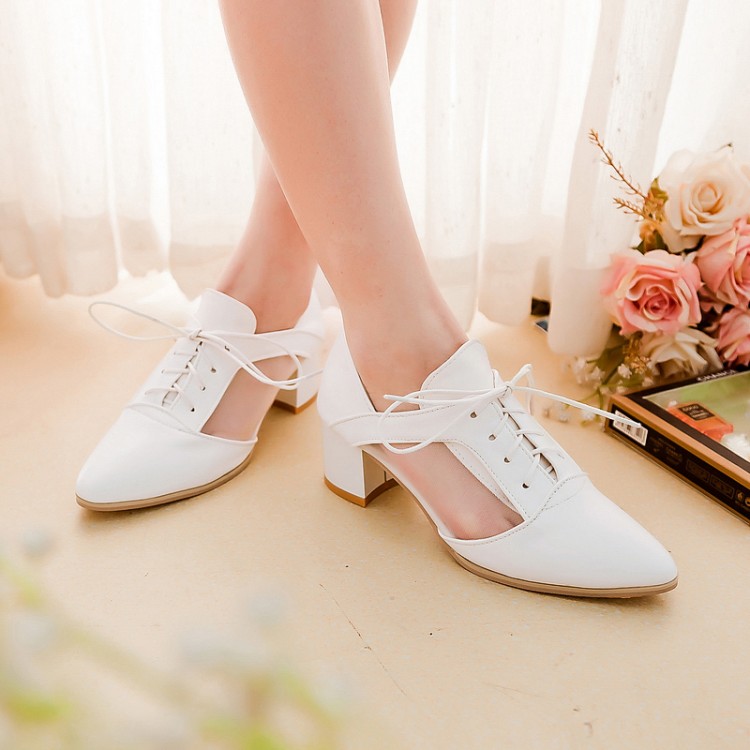 Elegant White Chunky Heel Pointed Toe Oxford Shoes on Luulla