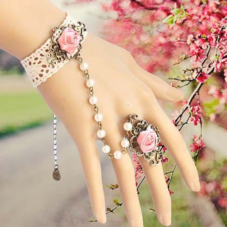 Elegant White Lace Pearls And Rose High Quality Fashion Bracelet