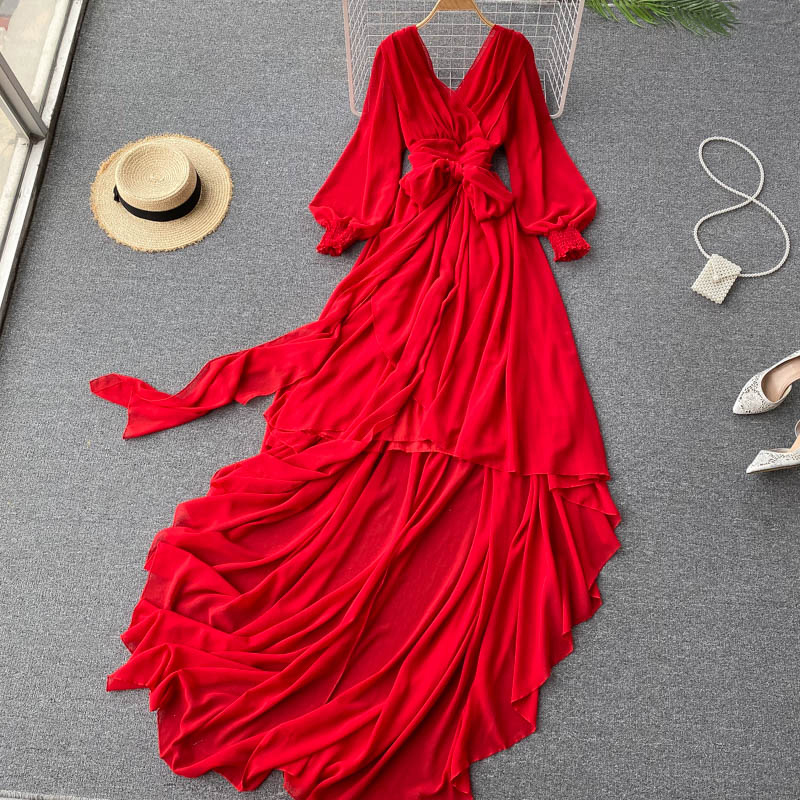 Red Irregular Long Dress