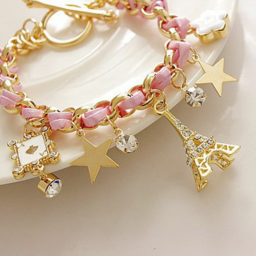 Girly Paris Inspired Charmed Bracelet In Pink on Luulla