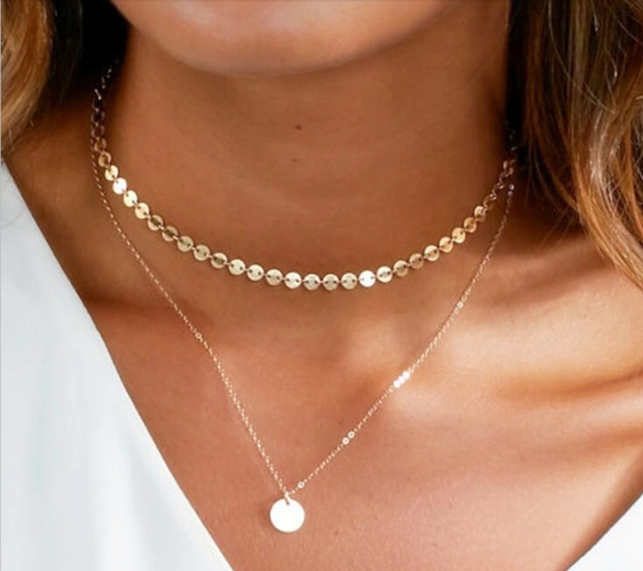 Fashion Boho Multilayer Necklace Simple Gold Coin Layered