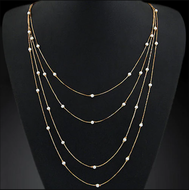 Women's Elegant Multi Layers Long Chain Beads Charm Necklace