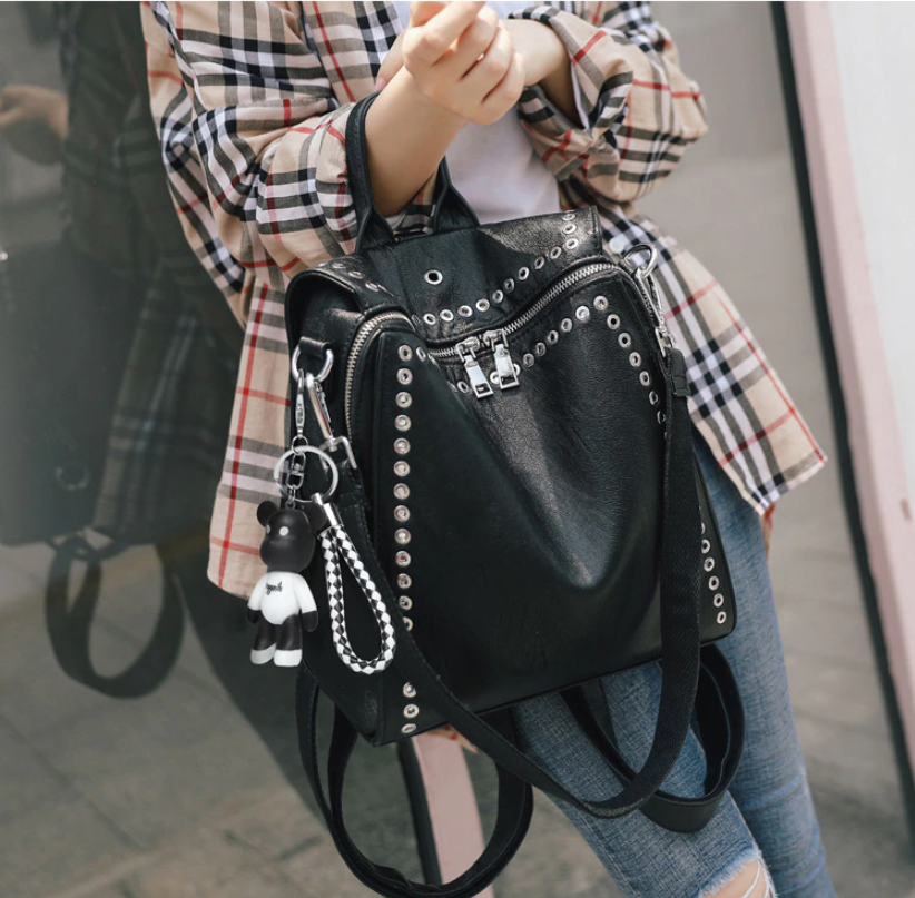Luxury Women Genuine Leather Backpack Rivet Multifunctional