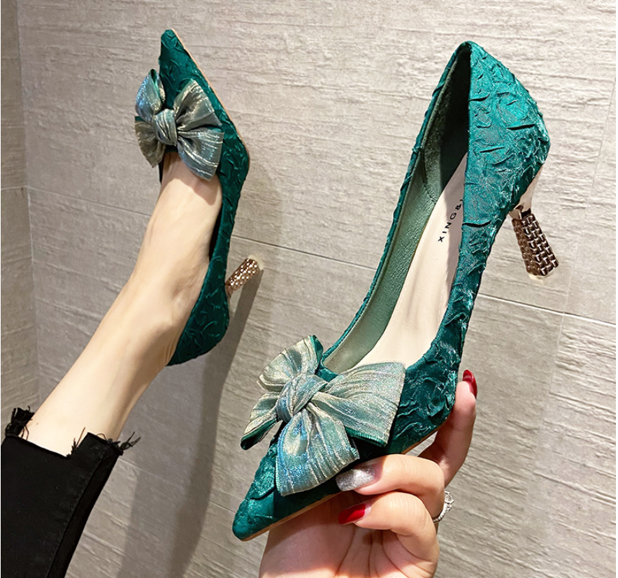 Silk Bowtie High Heels Pumps For Women Sexy Pointed Toe