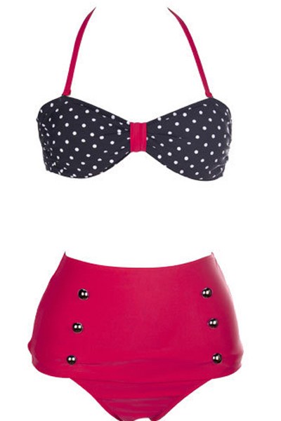 Adorable Polka Dots And Bow Two Pieces Bikini Set