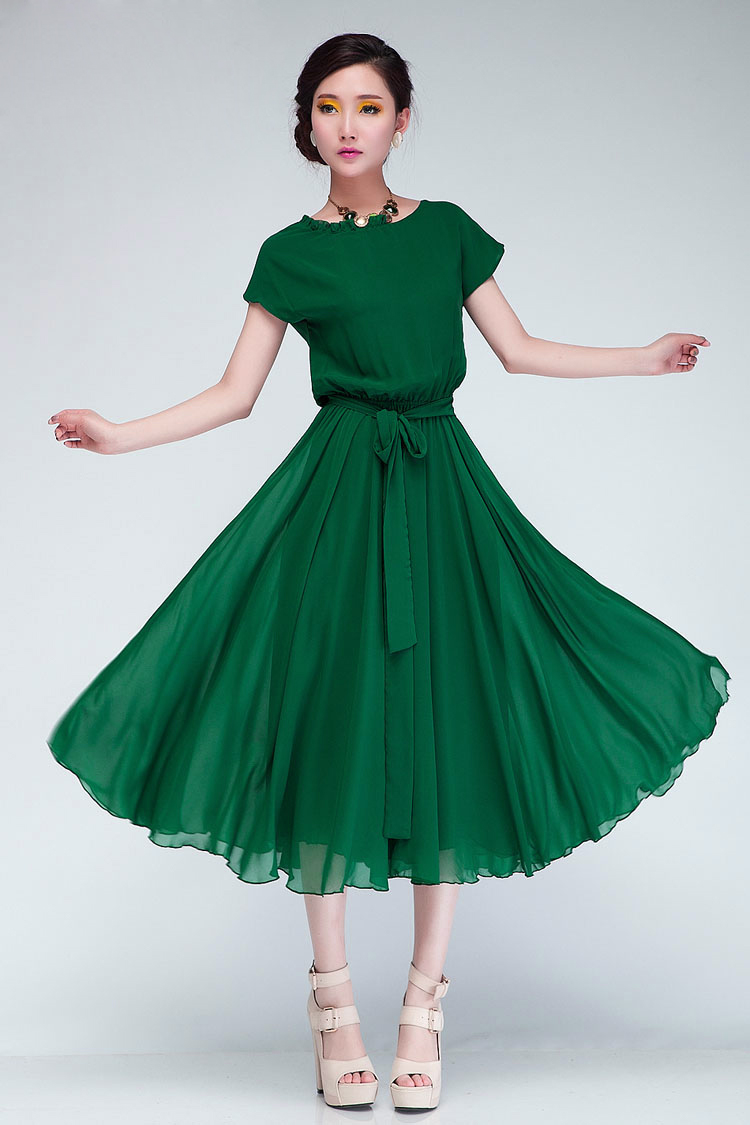 Beautiful Short Sleeve Green Chiffon Dress on Luulla