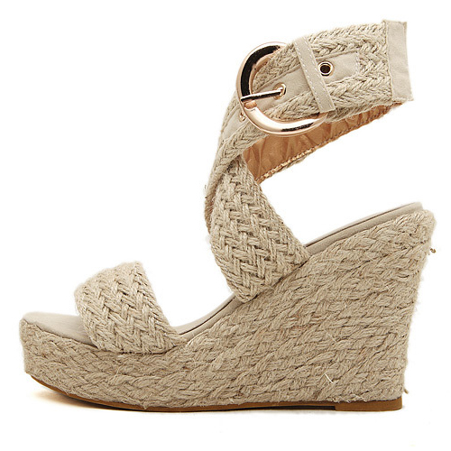 Chic High Heels Wedge Sandals In Apricot on Luulla