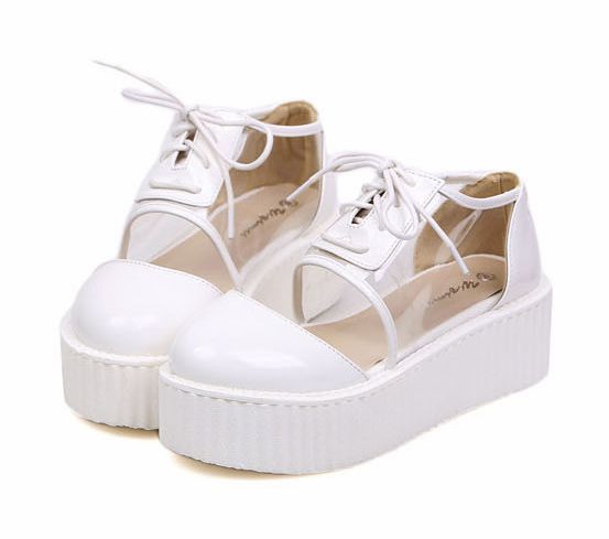 Adorable White Transparent Design Lace Up Casual Platform Shoes