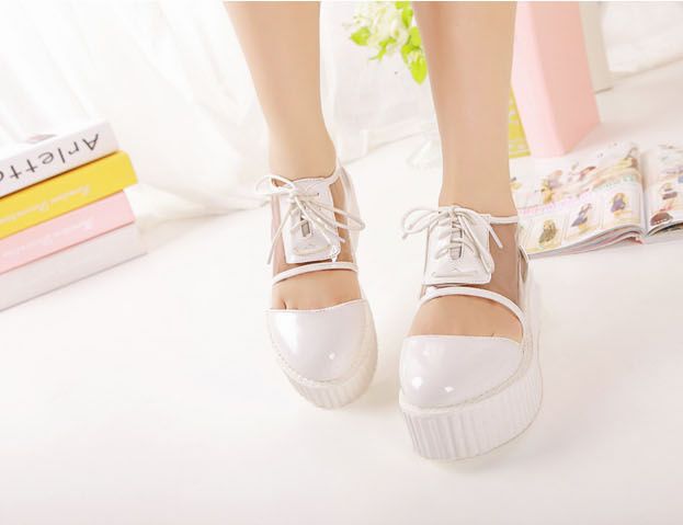 Adorable White Transparent Design Lace Up Casual Platform Shoes on Luulla