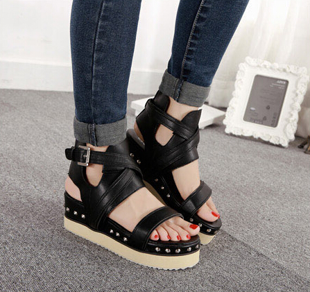 Street Style Black Studded Fashion Sandals on Luulla