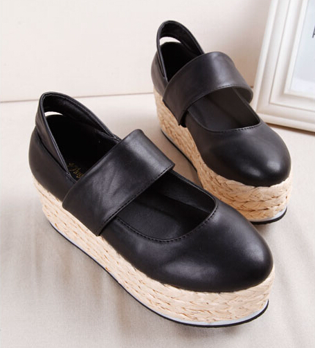 Cute Black Round Toe Wedge Shoes on Luulla