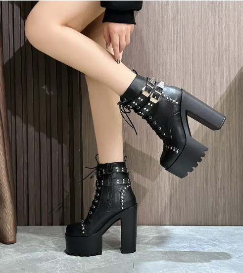 Gothic Punk Black Platform High Heels Boots