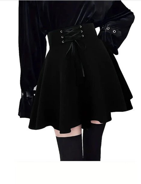 Gothic Punk Black Lace Up Skirt