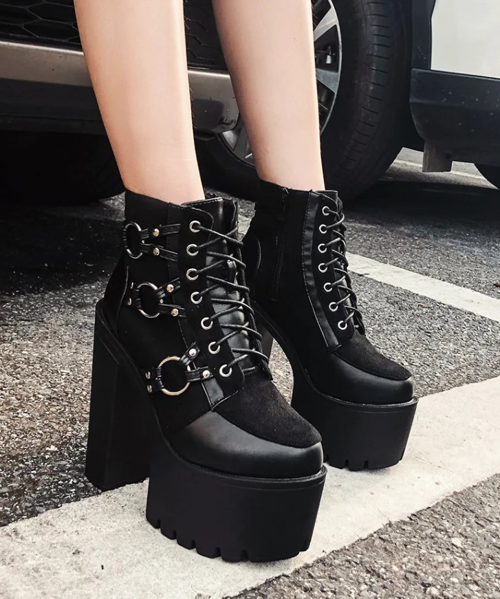 Punk Style Black High Heels Boots
