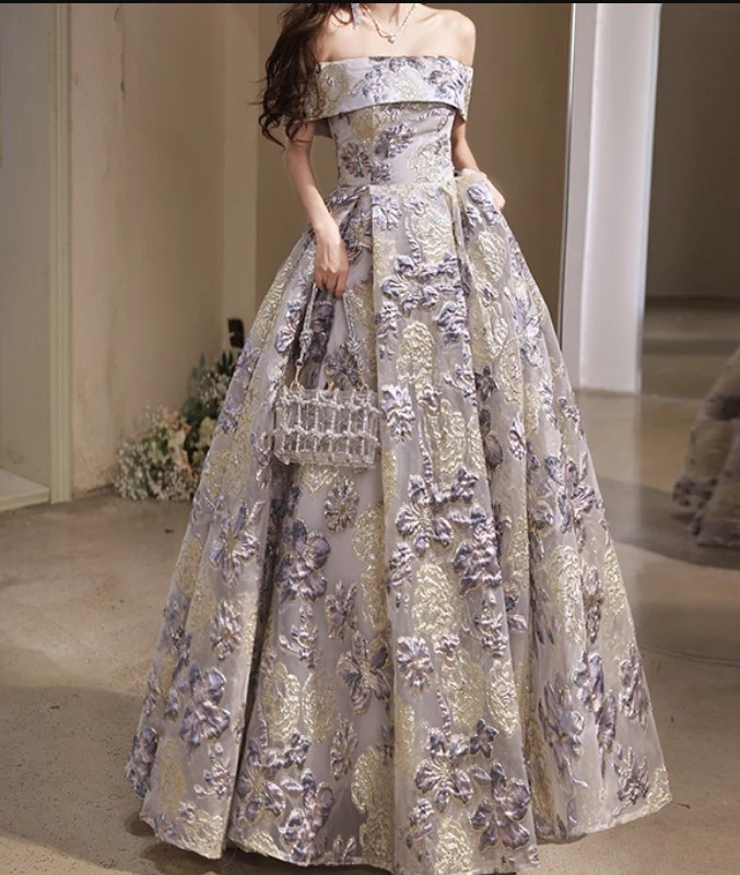 Elegant Slanted Shoulder Floral Dress main image 0
