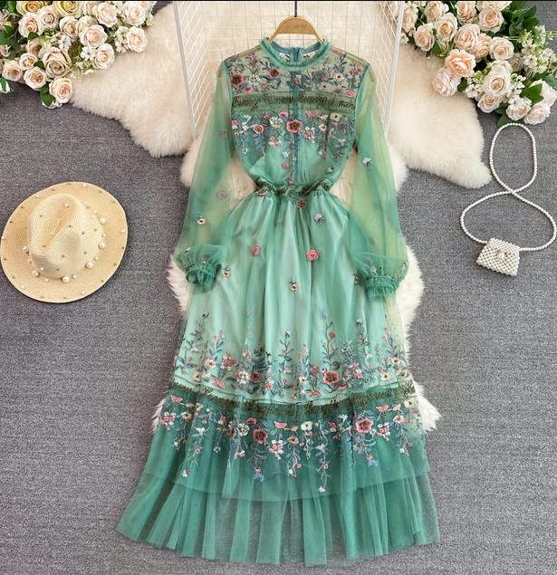 Dreamy Floral Lace Tulle Party Long Dress