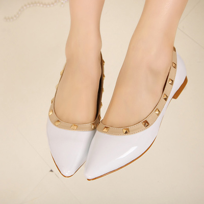 white pointed toe flats with ankle strap