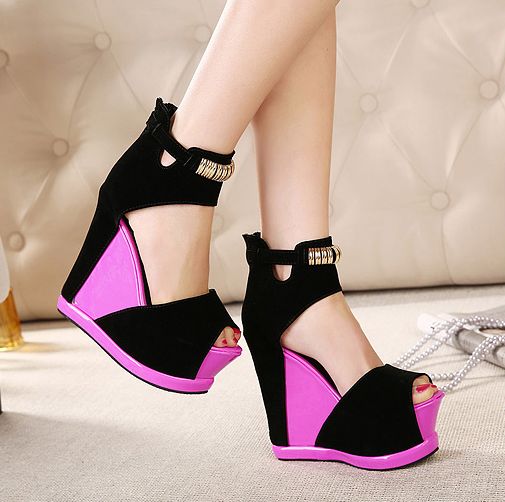 Color Block Wedge Heels Fashion Sandals