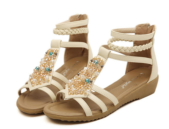 Bohemian Beaded Gladiator Sandals In Apricot