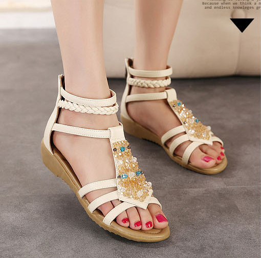 Bohemian Beaded Gladiator Sandals In Apricot on Luulla