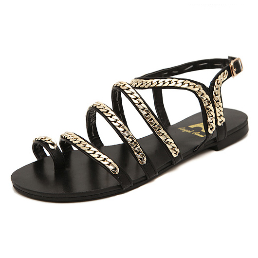 Street Style Black Sandals With Gold Chain on Luulla