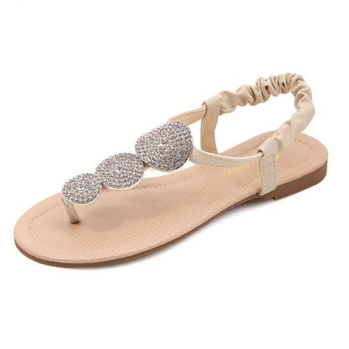 Adorable Rhinestone Design Apricot Flat Sandals on Luulla