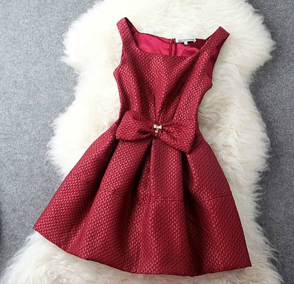 Elegant Bow Knot Design Sleeveless Party Dress In Beige And Red