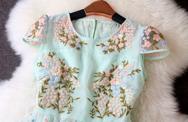 Adorable Short Sleeve Embroidered Floral Dress on Luulla