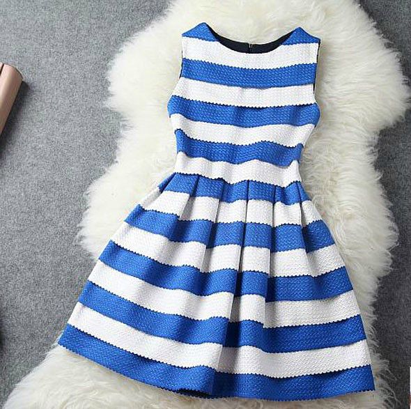 blue and white striped skater dress