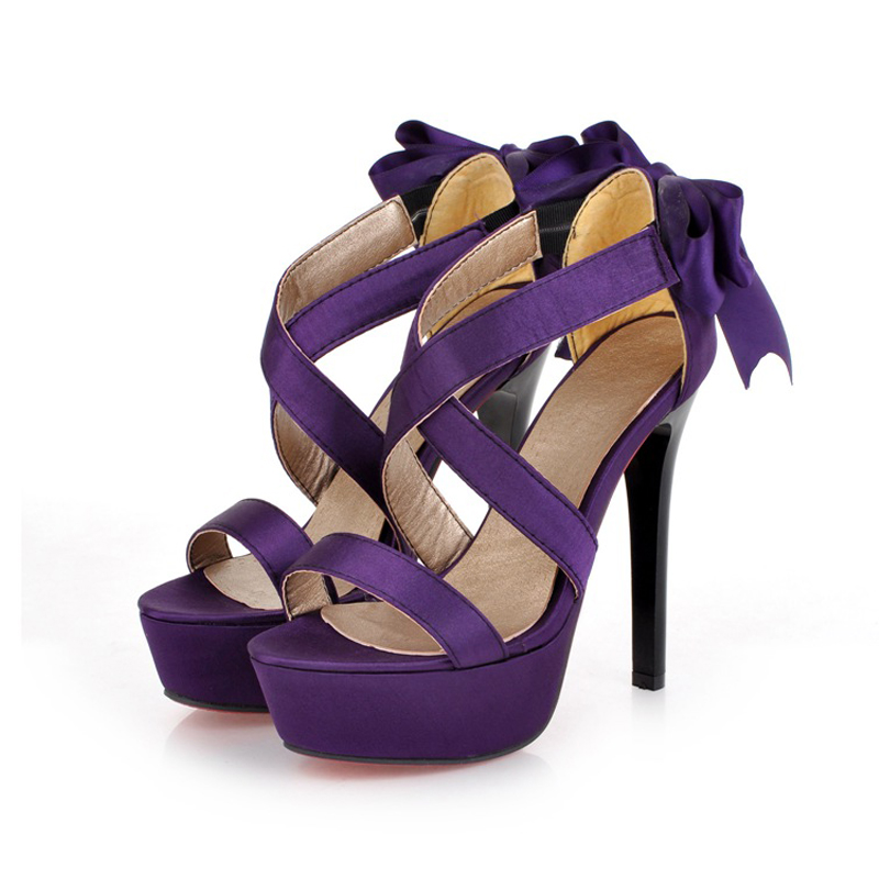 purple heels with bow