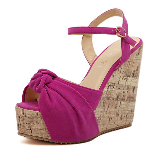 Chic Twisted Bow Design Fashion Wedge Sandals In Black And Rose on Luulla