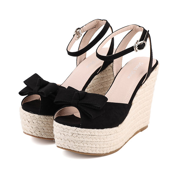 Stylish Ankle Strap Bow Design Wedge Sandals In 3 Colors