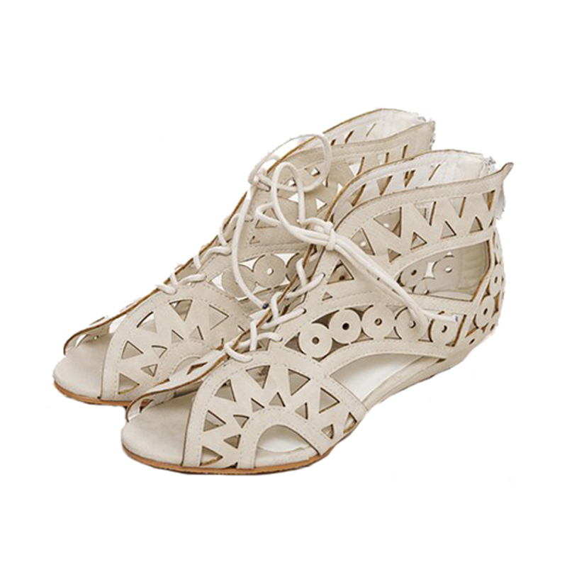 Aztec Cut Out Sandals Flats with Laces in White,Brown and Black