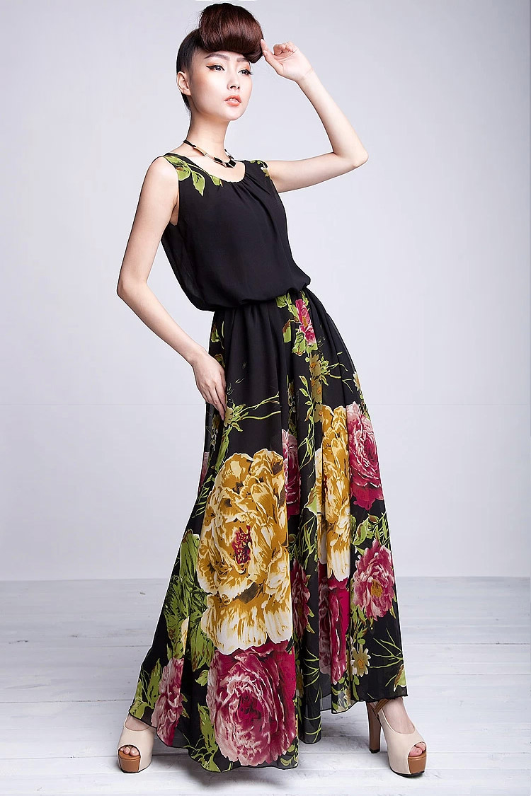 High Quality Black Sleeveless Floral Maxi Dress on Luulla