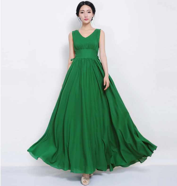 Green V Neck Maxi Dress