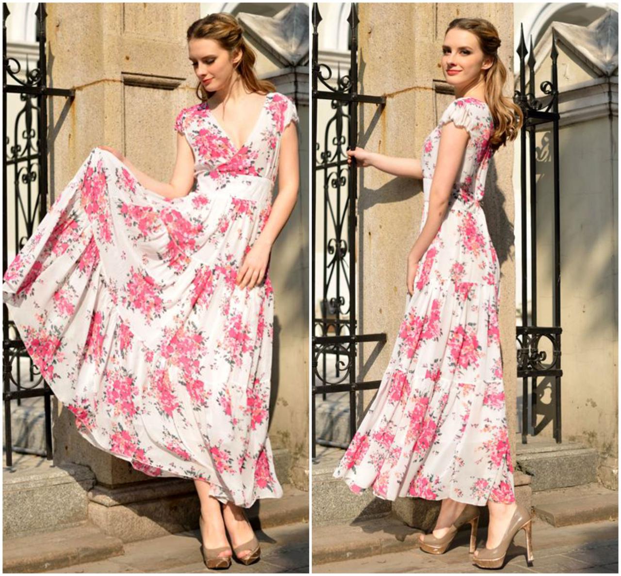 Gorgeous V Neck Floral Dress on Luulla